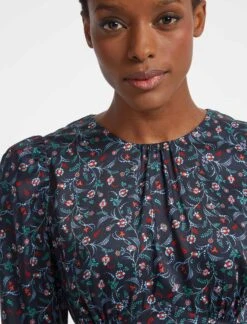 Cordelia Midi Dress - Navy Cornflower Blue Trailing Floral Print -The Modern Femme Sales WI21 D389 CORDELIA TRAILINGFLORALPRINTPRINTNAVYCORNFLOWERBLUE CO 28444