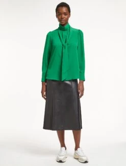 Bianca Blouse With Scarf - Emerald Green -The Modern Femme Sales WI22 B124 BIANCA EMERALDGREEN LS 1816