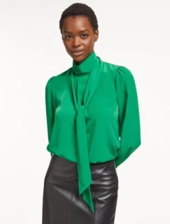 The Modern Femme Sales 25 Bianca Blouse With Scarf - Emerald Green