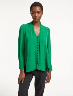 Carla Blouse With Scarf - Emerald Green