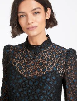 Thalia Lace Blouse - Blue Black -The Modern Femme Sales WI22 B141 THAILA BLUE BLACK LS 1042