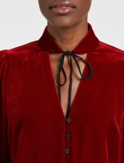 Jacquetta Velvet Blouse - Red -The Modern Femme Sales WI22 B142 JACQUETTA RED LS 1242
