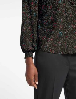 Amelie Silk Blouse - Red Blue Wiggle Print -The Modern Femme Sales WI22 B143 AMELIE REDBLUEWIGGLEPRINTP LS 1899