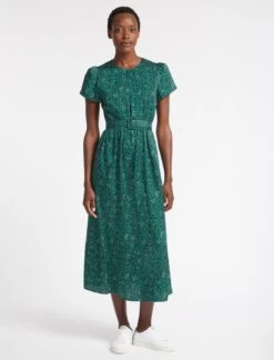 Nina Maxi Dress With Belt - Green White Wiggle Print -The Modern Femme Sales WI22 D467 NINA GREEN WHITE WIGGLEPRINT LS 1887