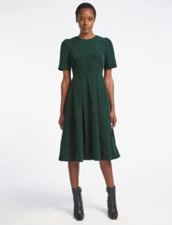 Felicity Pin Corduroy Midi Dress With Belt - Forest Green -The Modern Femme Sales WI22 D472 FELICITY FORESTGREEN LS 2519