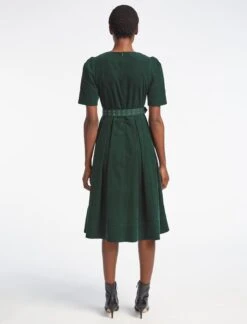 Felicity Pin Corduroy Midi Dress With Belt - Forest Green -The Modern Femme Sales WI22 D472 FELICITY FORESTGREEN LS 2624