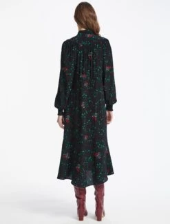 Zahra Silk Drawstring Maxi Dress - Black Lotus Print -The Modern Femme Sales WI22 D482 BLACKLOTUSPRINT LS 1347