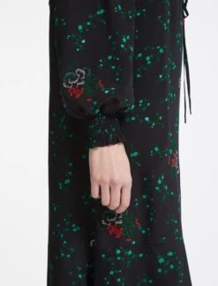 Zahra Silk Drawstring Maxi Dress - Black Lotus Print -The Modern Femme Sales WI22 D482 BLACKLOTUSPRINT LS 1352