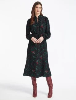 Zahra Silk Drawstring Maxi Dress - Black Lotus Print -The Modern Femme Sales WI22 D482 BLACKLOTUSPRINT LS 1373