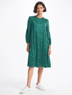 Hester Trapeze Midi Dress - Green White Wiggle Print -The Modern Femme Sales WI22 D483 HESTER GREEN WHITE WIGGLEPRINT LS 3163
