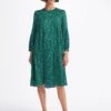 Hester Trapeze Midi Dress - Green White Wiggle Print -The Modern Femme Sales WI22 D483 HESTER GREEN WHITE WIGGLEPRINT LS 3183