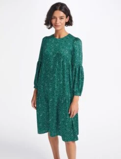 Hester Trapeze Midi Dress - Green White Wiggle Print -The Modern Femme Sales WI22 D483 HESTER GREEN WHITE WIGGLEPRINT LS 3194