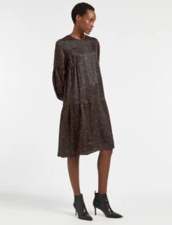 Hester Trapeze Midi Dress - Red Blue Wiggle Print