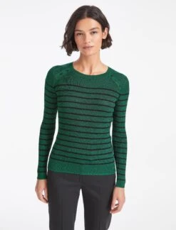 Frieda Lurex Jumper - Emerald Green Black Stripe -The Modern Femme Sales WI22 K110 FRIEDA EMERALDGREEN BLACK STRIPE LS 1727
