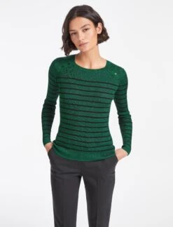 Frieda Lurex Jumper - Emerald Green Black Stripe