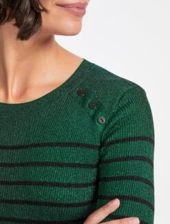 Frieda Lurex Jumper - Emerald Green Black Stripe -The Modern Femme Sales WI22 K110 FRIEDA EMERALDGREEN BLACK STRIPE LS 1750