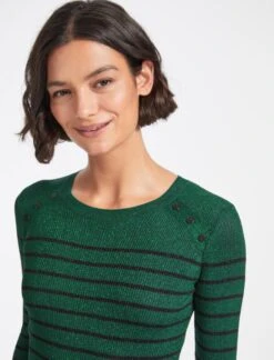 Frieda Lurex Jumper - Emerald Green Black Stripe -The Modern Femme Sales WI22 K110 FRIEDA EMERALDGREEN BLACK STRIPE LS 1758