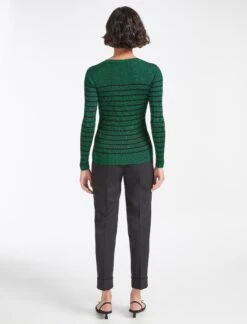 Frieda Lurex Jumper - Emerald Green Black Stripe -The Modern Femme Sales WI22 K110 FRIEDA EMERALDGREEN BLACK STRIPE LS 1763