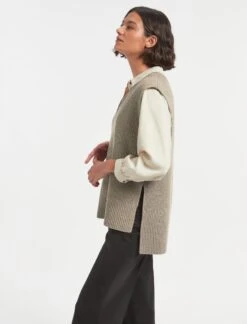 Janice Wool V Neck Sleeveless Jumper - Taupe -The Modern Femme Sales WI22 K58 JANICE TAUPE LS 747