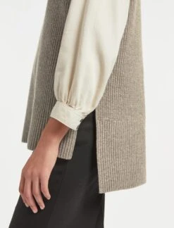 Janice Wool V Neck Sleeveless Jumper - Taupe -The Modern Femme Sales WI22 K58 JANICE TAUPE LS 765