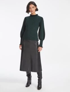 Judy Wool Rib Knit Jumper - Dark Green -The Modern Femme Sales WI22 K99 JUDY DARKGREEN LS 0787