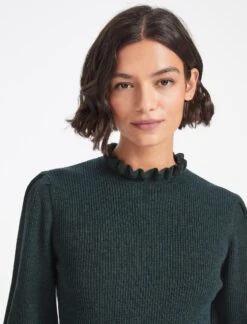 Judy Wool Rib Knit Jumper - Dark Green -The Modern Femme Sales WI22 K99 JUDY DARKGREEN LS 0816