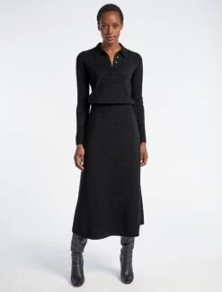 Sasha Lurex Wool A Line Knit Skirt - Black -The Modern Femme Sales WI22 SASHA SK139 BLACK LS 3346