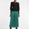 Savannah Pleated Maxi Skirt - Green White Wiggle Print