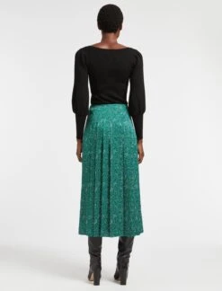 Savannah Pleated Maxi Skirt - Green White Wiggle Print -The Modern Femme Sales WI22 SK122 SAVANNAH GREEN WHITE WIGGLEPRINT LS 1554