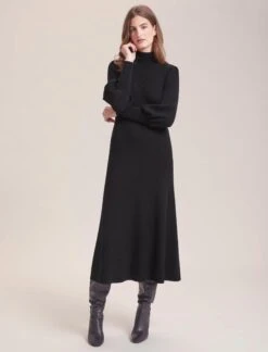 Eva Merino Wool Roll Neck Dress - Black -The Modern Femme Sales WI23 D574 EVA BLACK LS 36501