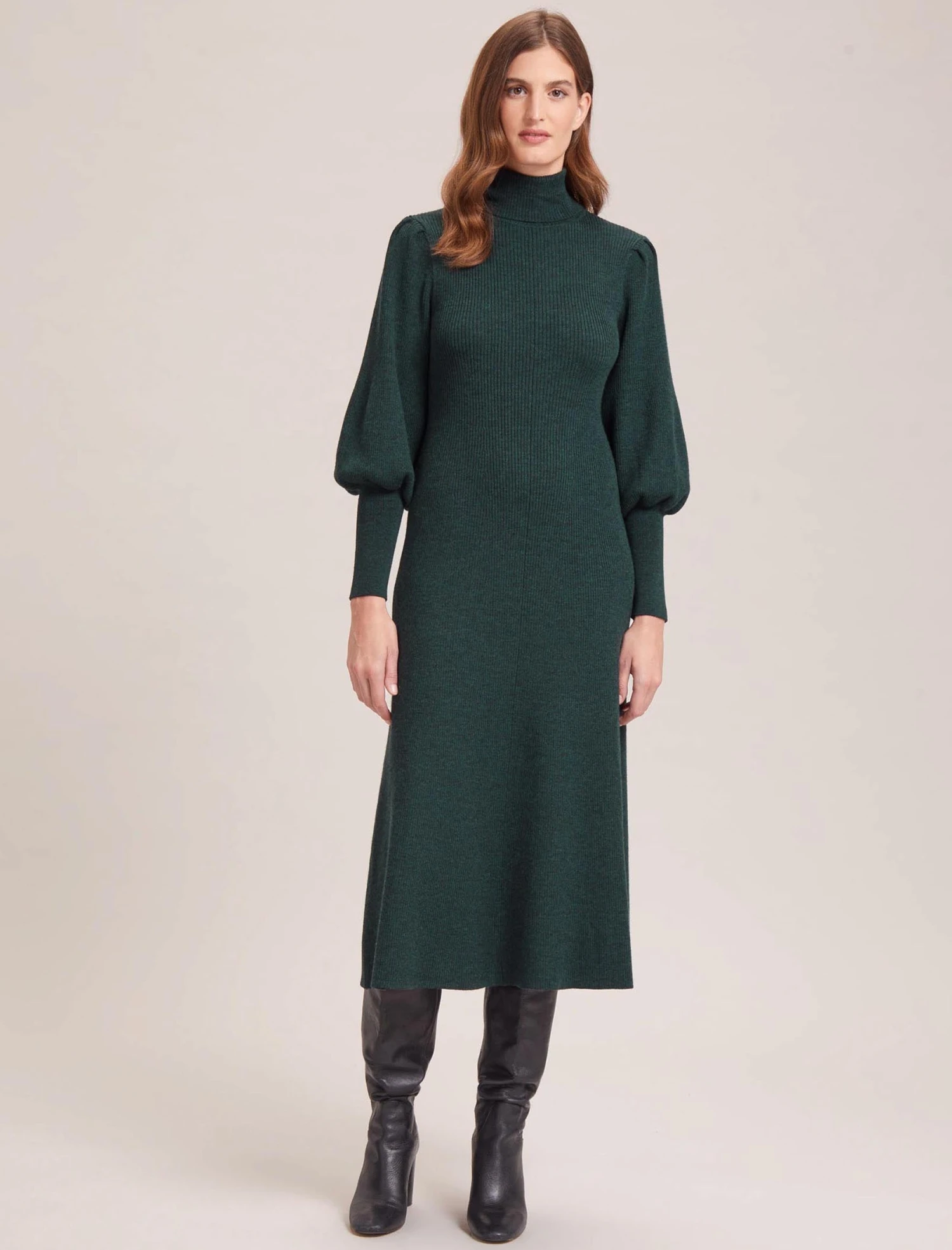 Eva Merino Wool Roll Neck Dress - Dark Green 3 Eva Merino Wool Roll Neck Dress - Dark Green
