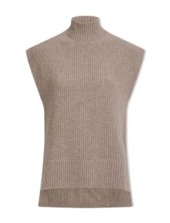 Janice Cashmere Blend Funnel Neck Sleeveless Jumper - Taupe -The Modern Femme Sales WI23 K157 JANICE TAUPE CO