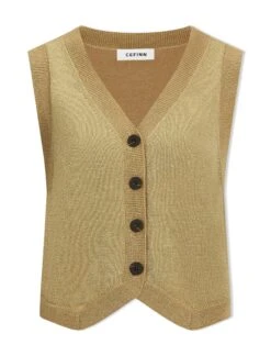 Wesley Lurex V Neck Waistcoat - Gold -The Modern Femme Sales WI23 K170 WESLEY GOLD CO