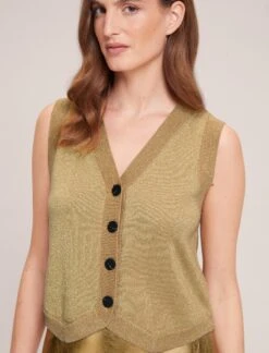 Wesley Lurex V Neck Waistcoat - Gold -The Modern Femme Sales WI23 K170 WESLEY GOLD SK119 TIANA GOLD 34821