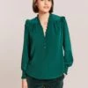 Stella Silk Shirt - Dark Green 2 Stella Silk Shirt - Dark Green -The Modern Femme Sales WI23 S46 STELLA DARKGREEN LS 2312