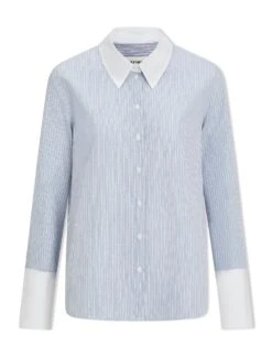 Seymour Organic Cotton Shirt - Blue White Stripe -The Modern Femme Sales WI23 S74 SEYMOUR BLUEWHITESTRIPE CO