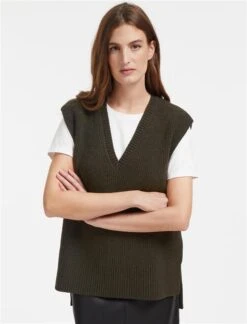Janice Wool V Neck Sleeveless Jumper - Khaki