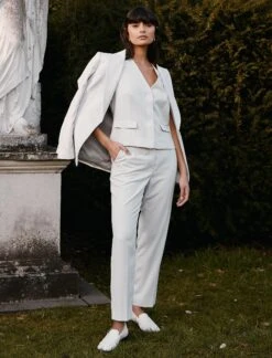 Tatum Linen Blend Easy Waist Trouser - Pearl -The Modern Femme Sales linen suiting b1161188 8219 44cb a992 beb1bbb601c1